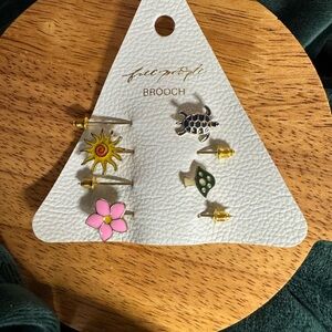 Free People Brooch Set - Sun, Turtle, Flower, Mushroom